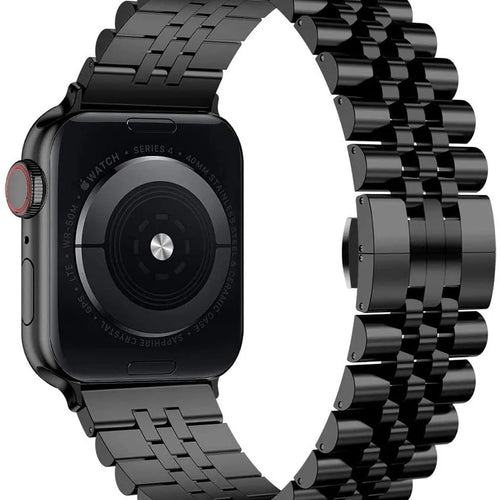 Jubilee Steel Strap, black, on a watch, 3/4 rear view