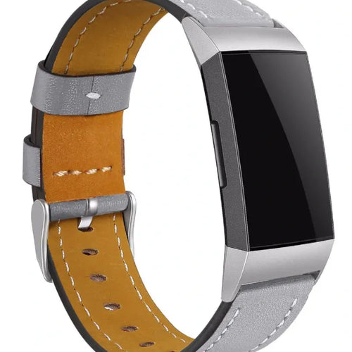 Modern Leather Strap, grey, on a watch, 3/4 rear view