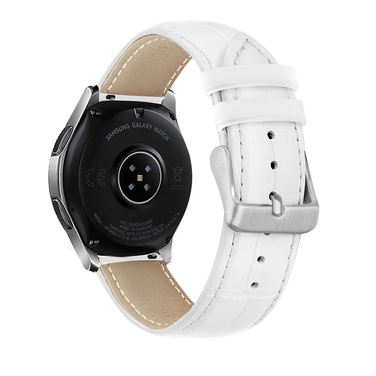 Leather Strap Crocodile Grain, white, on a watch, 3/4 rear view
