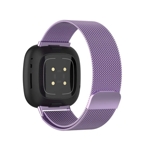 Milanese Strap, purple, on a watch, 3/4 rear view