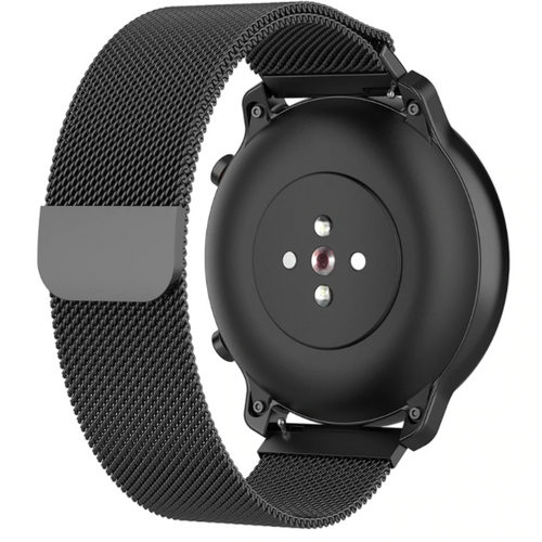 Milanese Strap, black, on a watch, 3/4 rear view