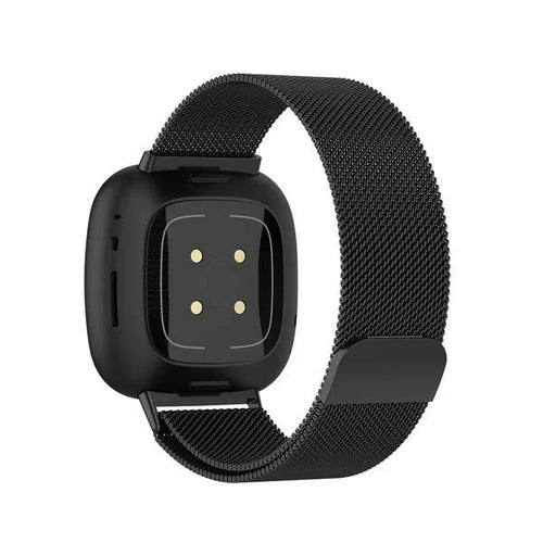 Milanese Strap, black, on a watch, 3/4 rear view