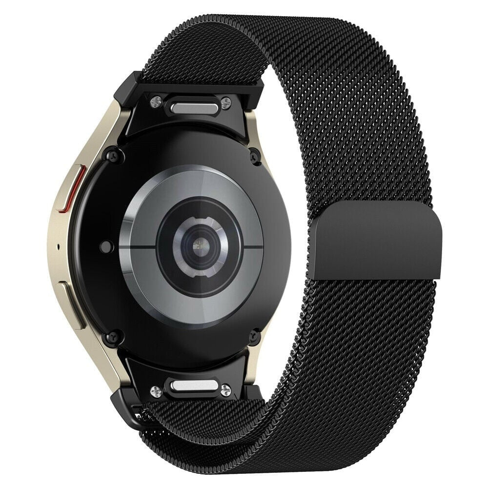 Milanese Strap 'One Push', black, on a watch, 3/4 rear view