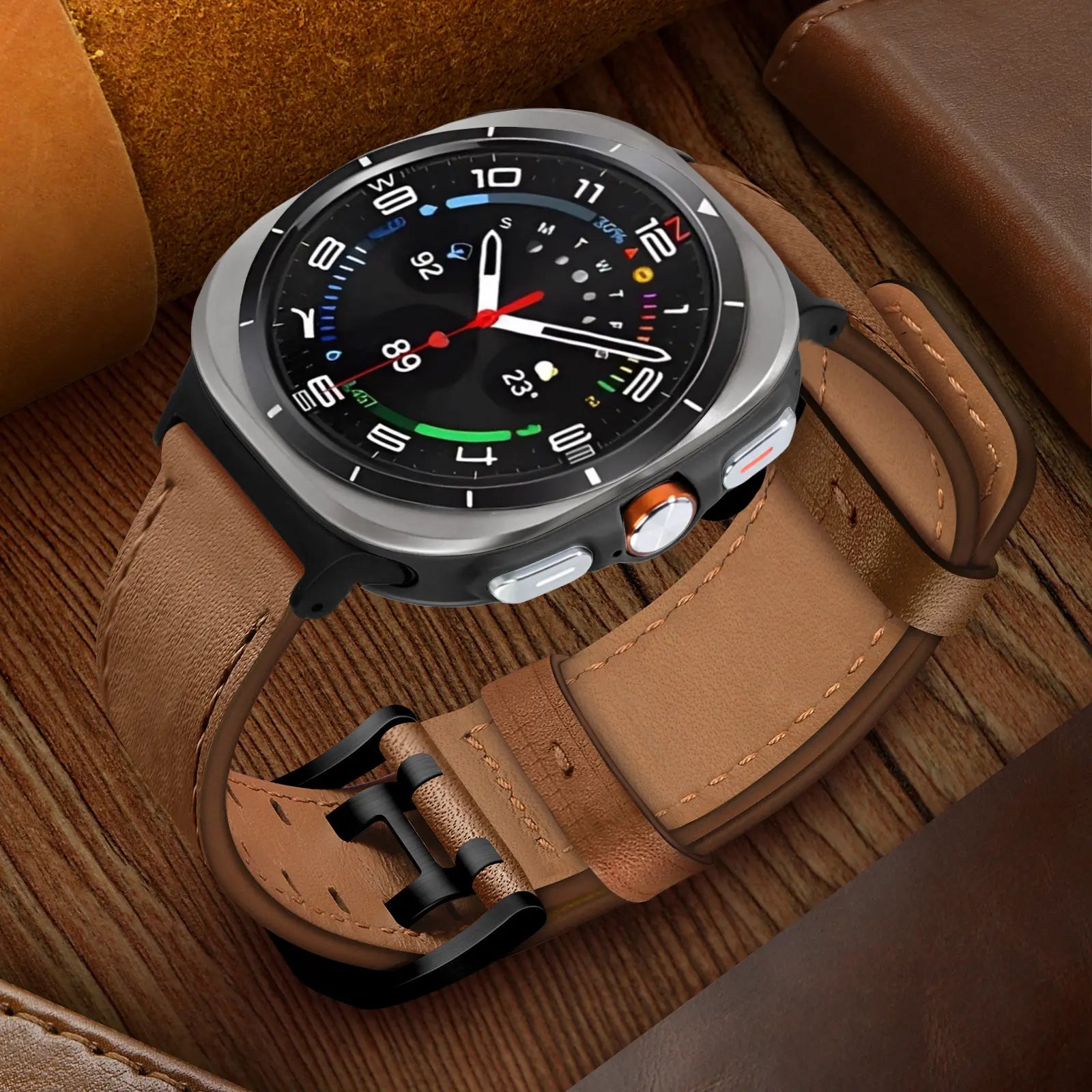Samsung Galaxy Watch Ultra Double Pin Leather Strap (Brown)