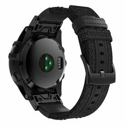 Nylon Hybrid Strap, black, on a watch, 3/4 rear view
