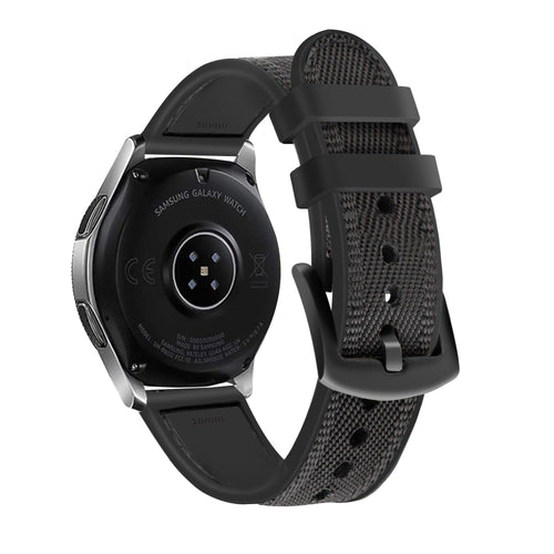 Nylon Hybrid Strap, black, on a watch, 3/4 rear view