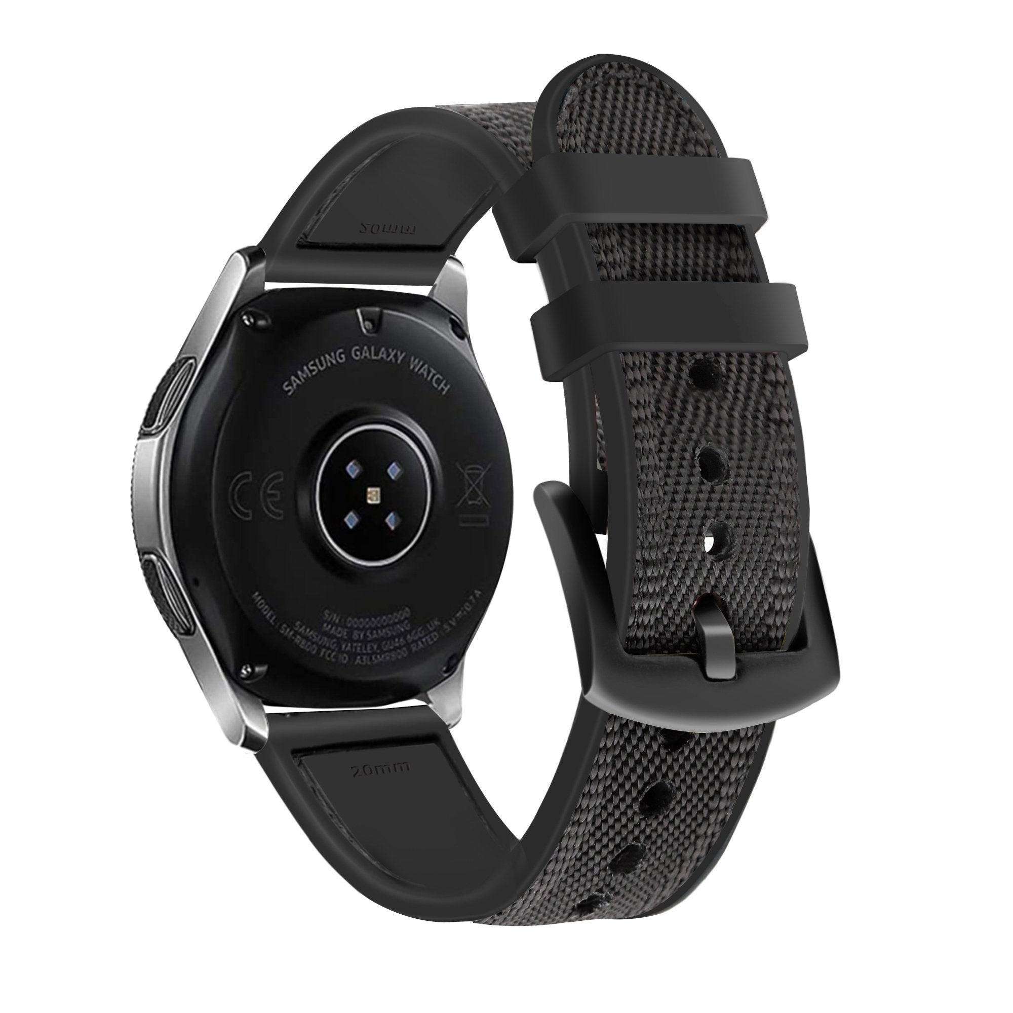 Nylon Hybrid Strap, black, on a watch, 3/4 rear view