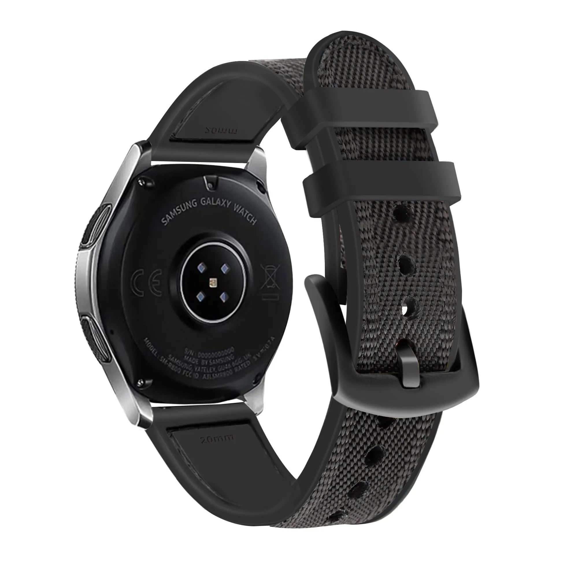 Nylon Hybrid Strap, black, on a watch, 3/4 rear view