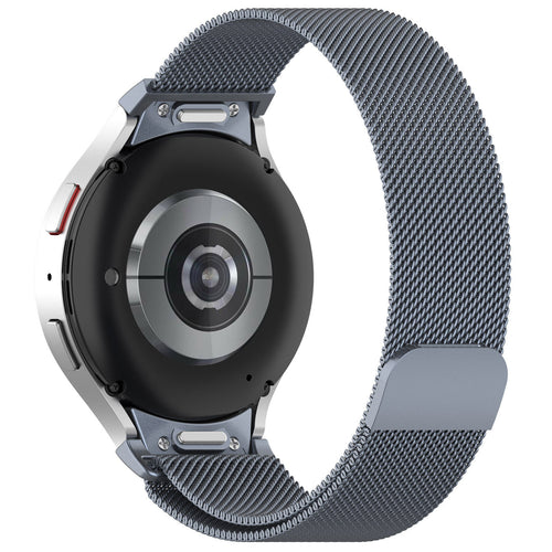 Milanese Strap 'One Push', space grey, on a watch, 3/4 rear view