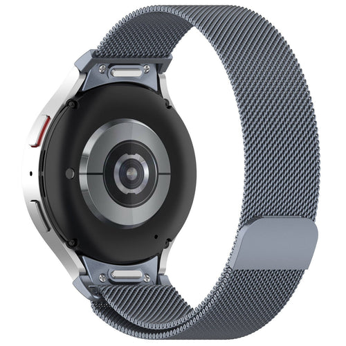Milanese Strap 'One Push', space grey, on a watch, 3/4 rear view