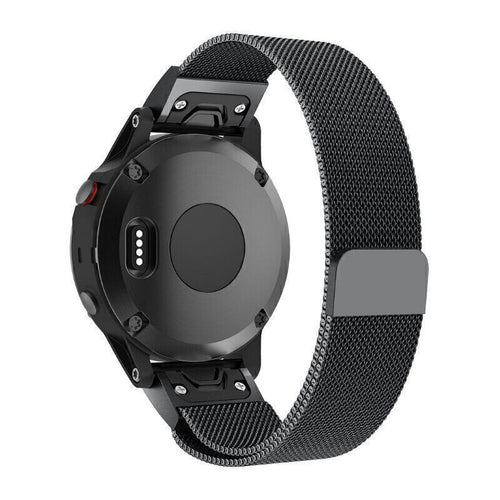 Milanese Strap, black, on a watch, 3/4 rear view