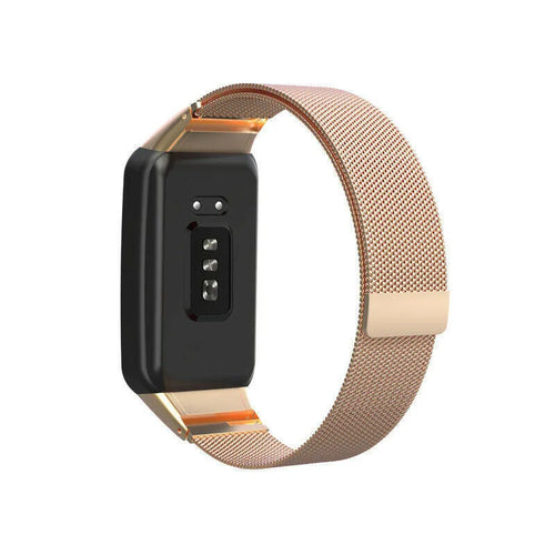 Milanese Strap, rose gold, on a watch, 3/4 rear view