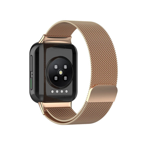 Milanese Strap, rose gold, on a watch, 3/4 rear view