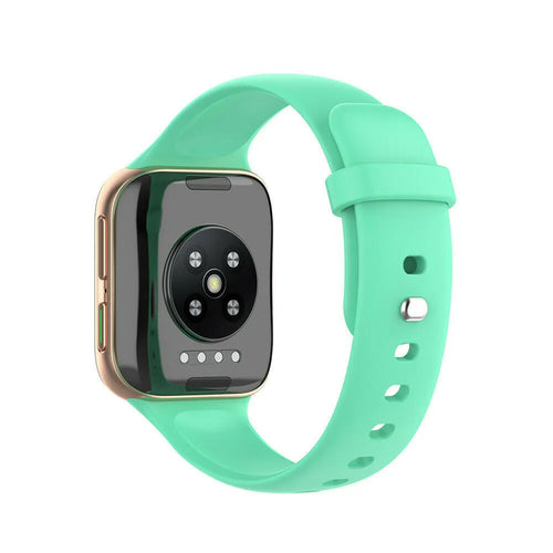 Silicone Strap, aqua, on a watch, 3/4 rear view