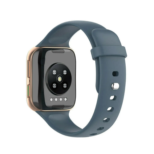 Silicone Strap, grey-blue, on a watch, 3/4 rear view
