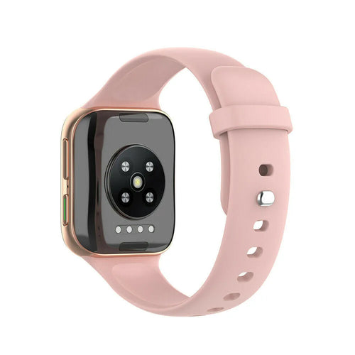 Silicone Strap, pink, on a watch, 3/4 rear view