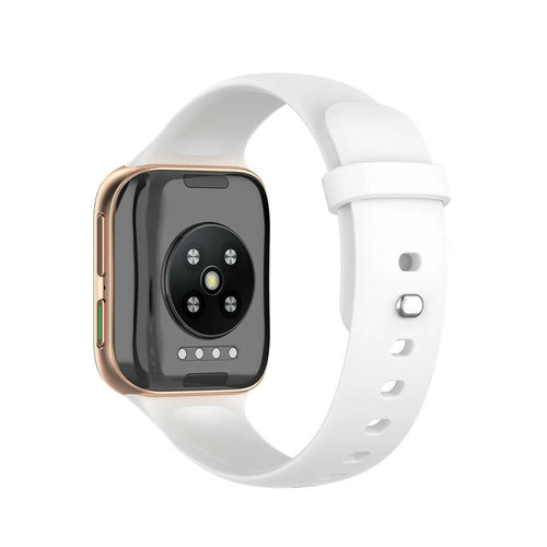 Silicone Strap, white, on a watch, 3/4 rear view
