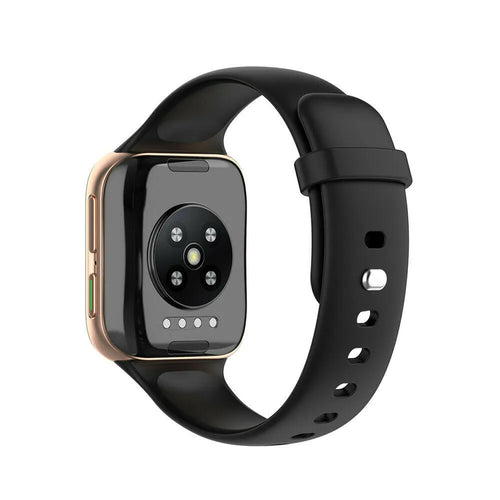 Silicone Strap, black, on a watch, 3/4 rear view