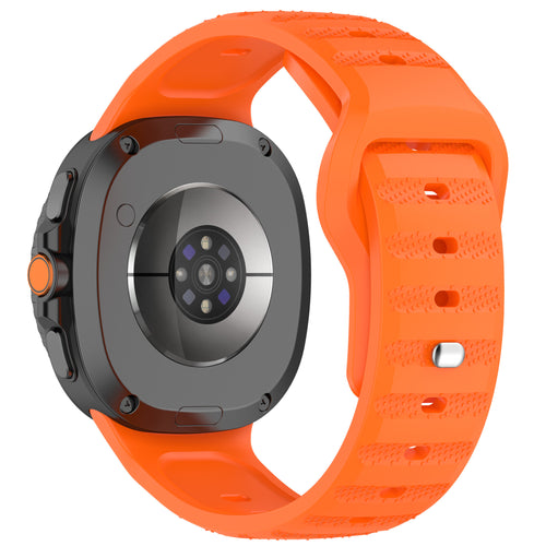 Outdoor Silicone Strap, orange, on a watch, 3/4 rear view