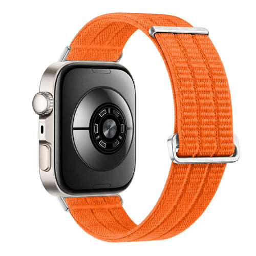 Nylon Air Strap, orange, on a watch, 3/4 rear view