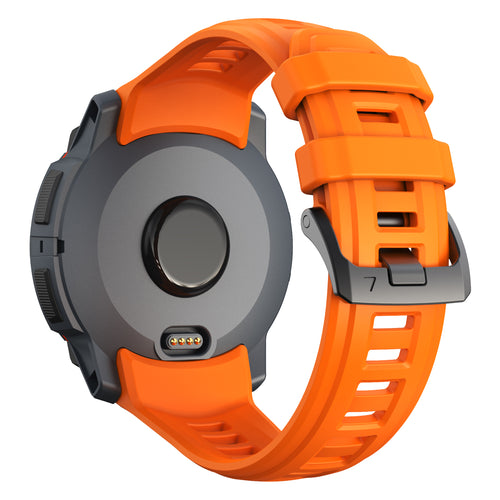 Silicone Strap, orange, on a watch, 3/4 rear view