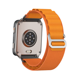 Alpine Nylon Strap, orange, on a watch, 3/4 rear view