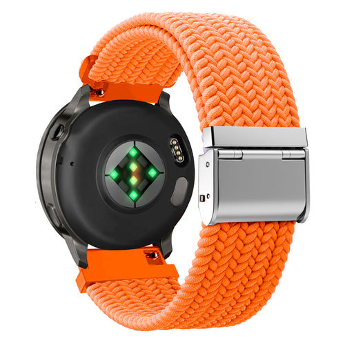 Woven Nylon Strap, orange, on a watch, 3/4 rear view