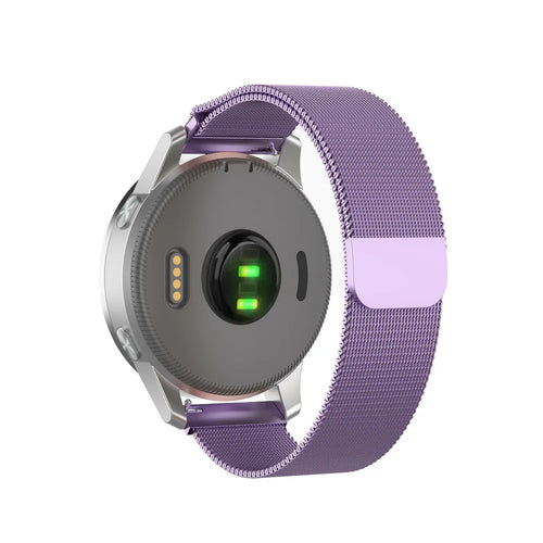 Milanese Strap, purple, on a watch, 3/4 rear view