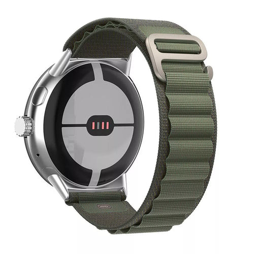 Alpine Nylon Strap, green, on a watch, 3/4 rear view