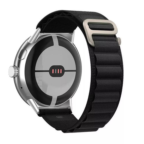 Alpine Nylon Strap, black, on a watch, 3/4 rear view