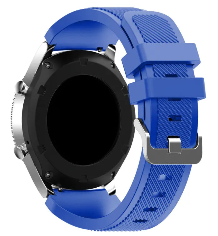 Twill Silicone Strap, blue, on a watch, 3/4 rear view