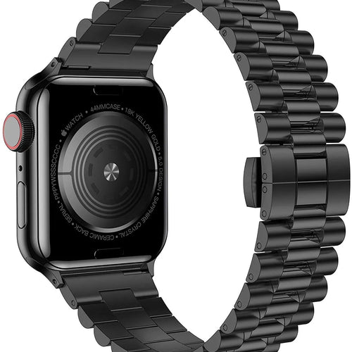 Presidential Steel Strap, black, on a watch, 3/4 rear view