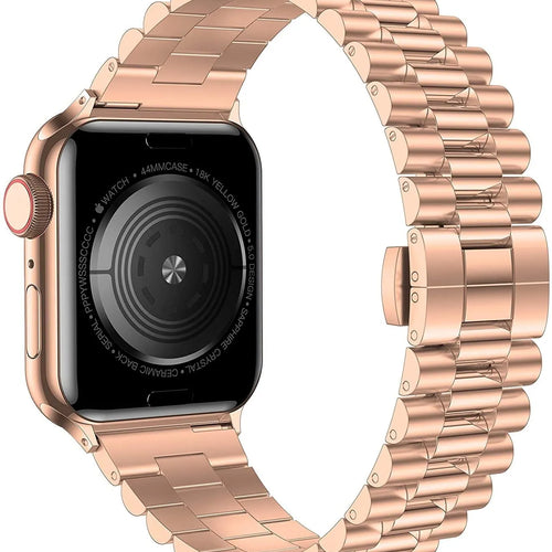 Presidential Steel Strap, rose gold, on a watch, 3/4 rear view