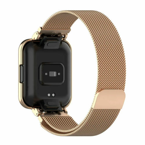 Milanese Strap, rose gold, on a watch, 3/4 rear view