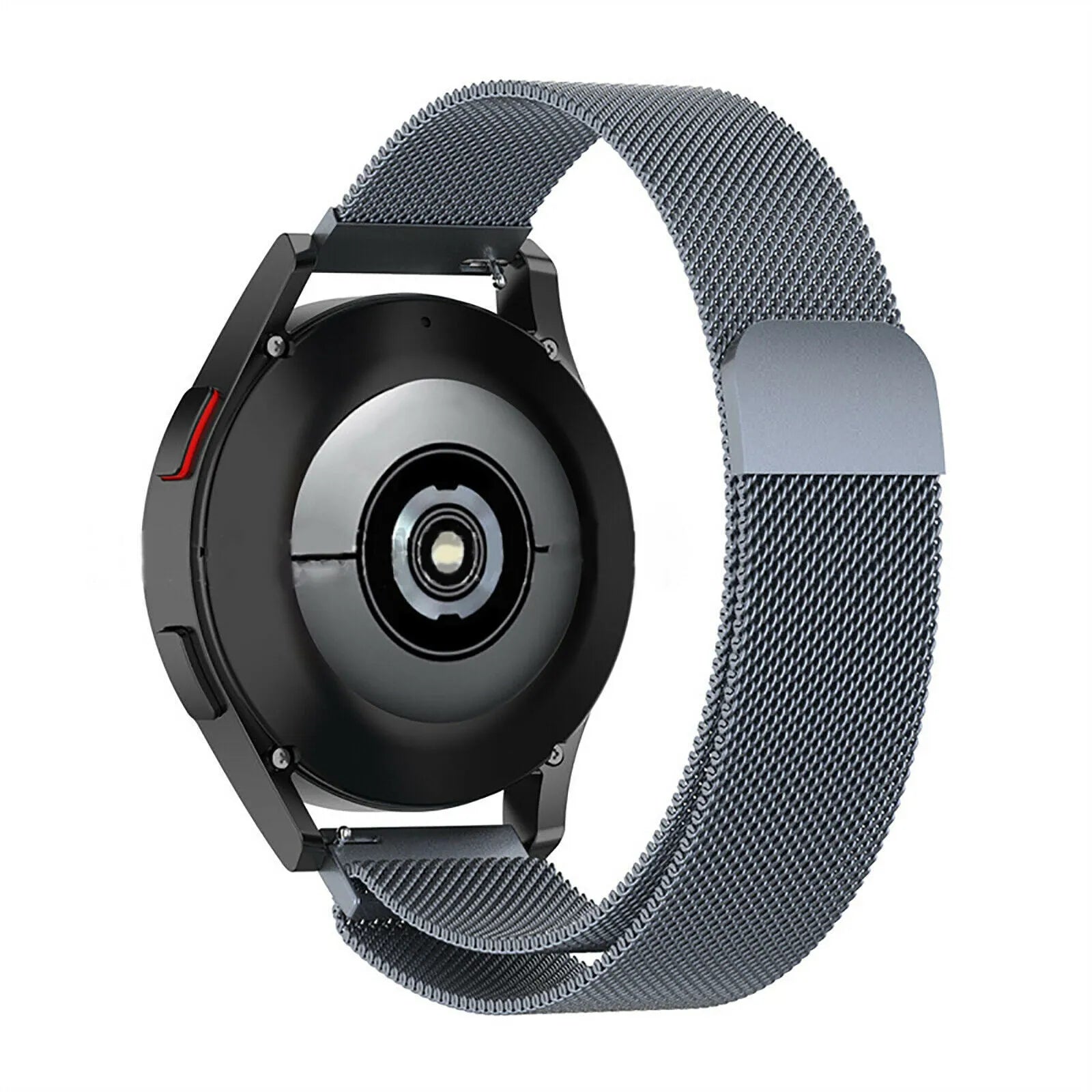 Milanese Strap, space grey, on a watch, 3/4 rear view