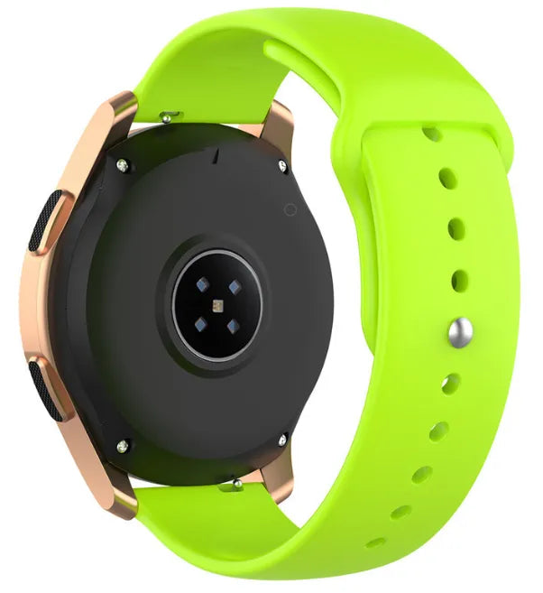 Silicone Sport Strap, light green, on a watch, 3/4 rear view