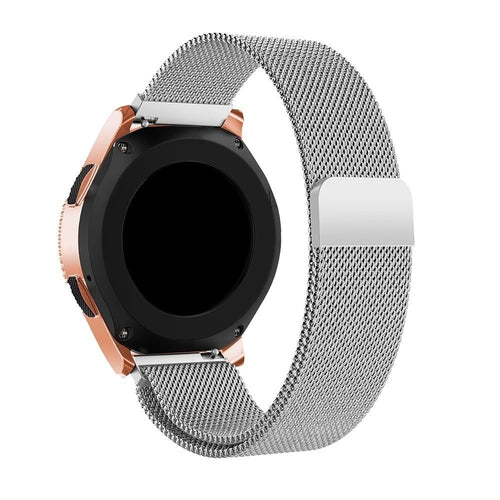 Milanese Strap, silver, on a watch, 3/4 rear view