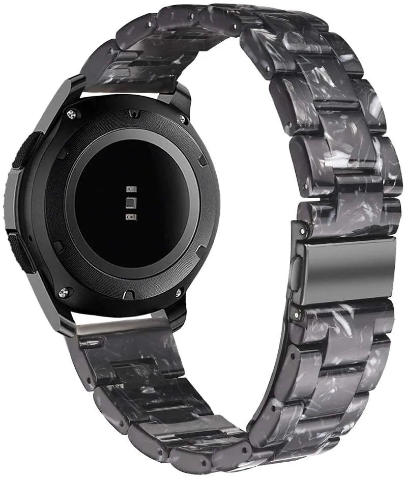 Metal Resin Strap, black/white, on a watch, 3/4 rear view