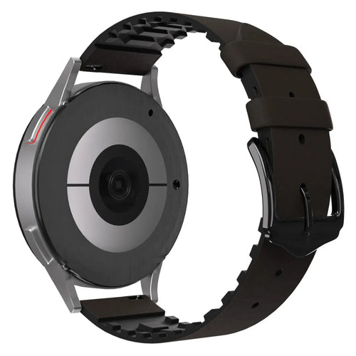 Leather Hybrid Strap, black/brown, on a watch, 3/4 rear view