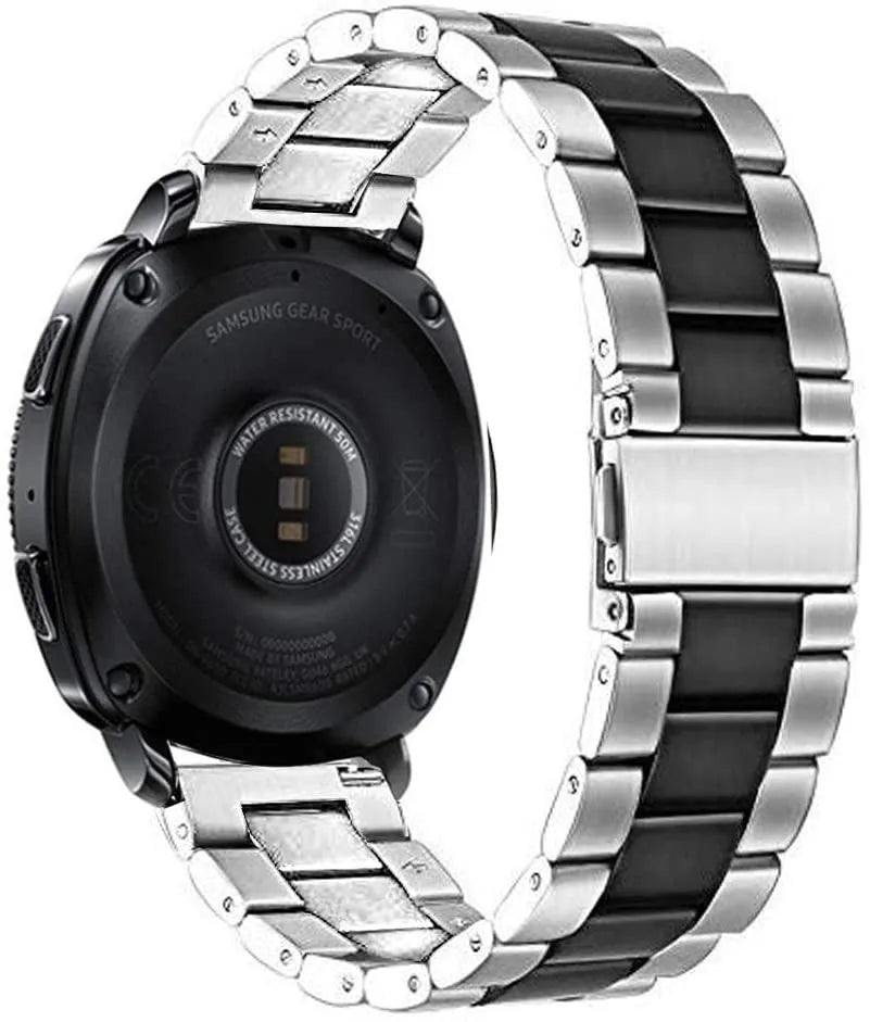 Steel Strap, silver/black, on a watch, 3/4 rear view