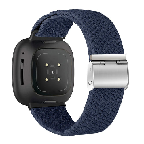 Nylon Adjustable Braided Strap, dark blue, on a watch, 3/4 rear view
