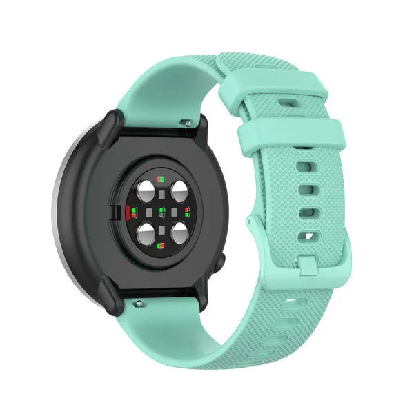 Premium Silicone Strap, aqua, on a watch, 3/4 rear view