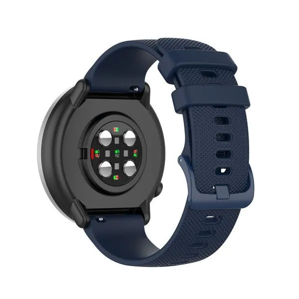 Premium Silicone Strap, dark blue, on a watch, 3/4 rear view