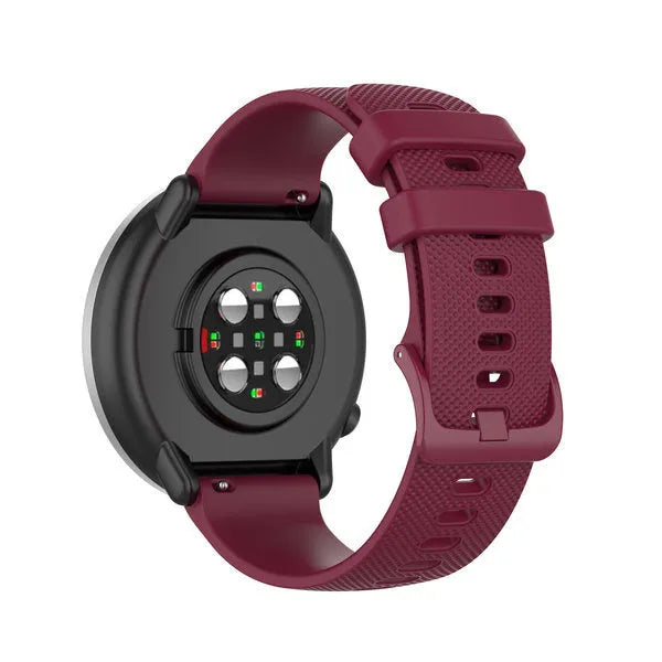 Premium Silicone Strap, dark red, on a watch, 3/4 rear view