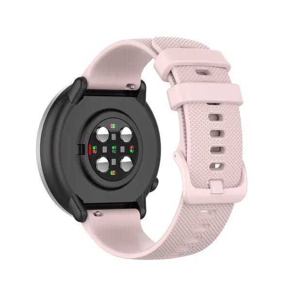 Premium Silicone Strap, pink, on a watch, 3/4 rear view
