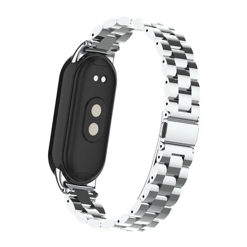 Steel Strap, silver, on a watch, 3/4 rear view