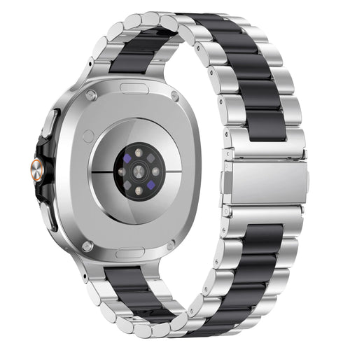 Steel Strap, silver/black, on a watch, 3/4 rear view
