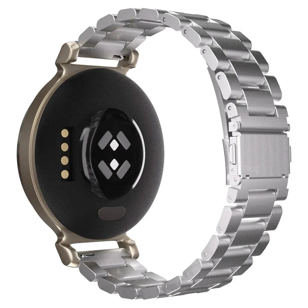 Steel Strap, silver, on a watch, 3/4 rear view