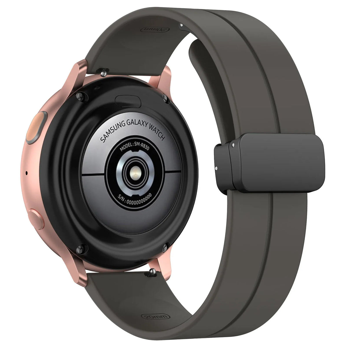 D-Buckle Silicone Strap, dark grey, on a watch, 3/4 rear view