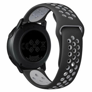 Silicone Sport Strap, black/grey, on a watch, 3/4 rear view